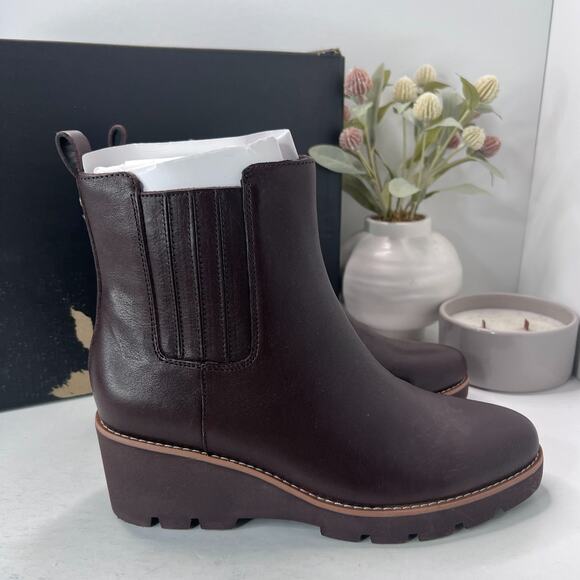 Vionic Aria Waterproof Leather Wedge Ankle Booties Brown Women's 10M NWB - Picture 3 of 10